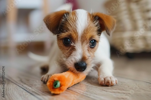 jack russell terrier playing with carrot toy cute and playful dog