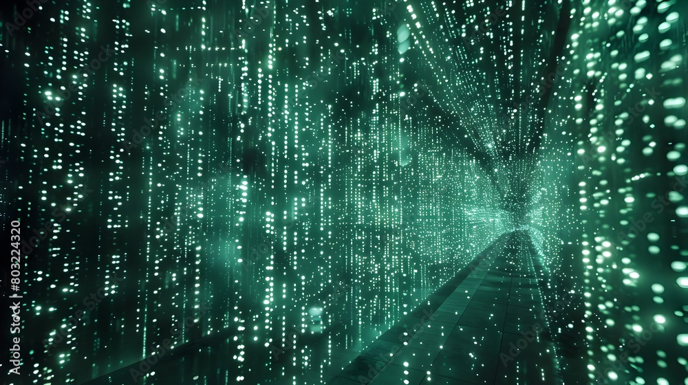 Futuristic Digital Matrix of Binary Code and Information Network
