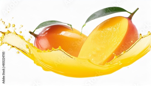 Ripe, juicy mango with water splash, ready to tantalize your taste buds with its sweet and exotic flavor. Isolated on a clean white background photo