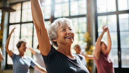 Fitness Inspiration: Portrait of Vibrant Old Woman Embracing Body Pump Routine in Gym