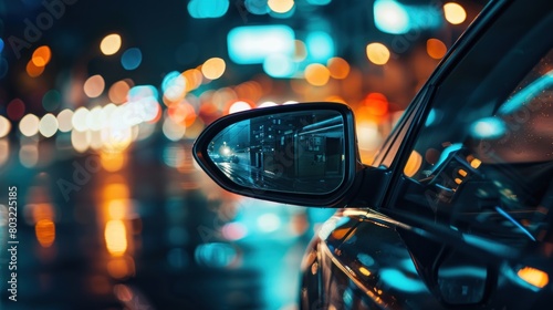 Car mirrors photographed from the inside with background blur