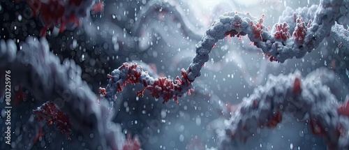 Macro shot of a 3D visualization of DNA damage in cancer cells, focusing on molecular structures photo