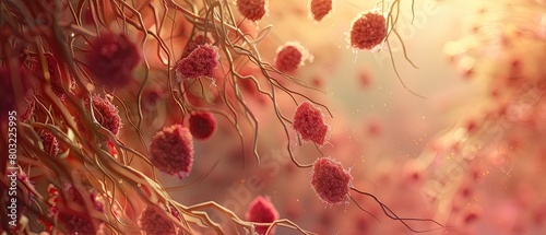 Close-up of a 3D graphic showing the interaction between cancer cells and angiogenesis photo
