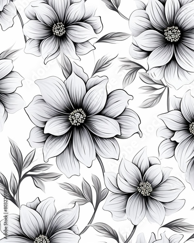 Simple lines  vintage wild flowers  monochrome  highresolution seamless pattern for refined ceramic art    vector and illustrations