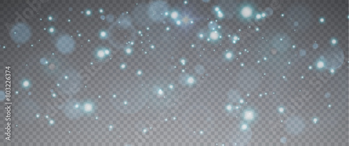 Christmas glowing bokeh confetti light and glitter texture overlay for your design. Festive sparkling blue dust png. Holiday powder dust for cards, invitations, banners, advertising.