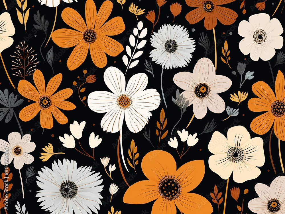 Versatile loose flowers, suitable for all seasons, trendy seamless pattern in flat vector for home decor , vector and illustrations Versatile loose flowers, suitable for all seasons, trendy seamless pattern in flat vector for home decor , vector and illustrations