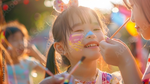 Vibrant Outdoor Birthday with Whimsical Face Painting for Joyful Asian Child