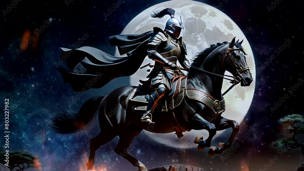 Warrior in armor on horseback. Seamless looping time-lapse 4k video animation background Warrior in armor on horseback. Seamless looping time-lapse 4k video animation background