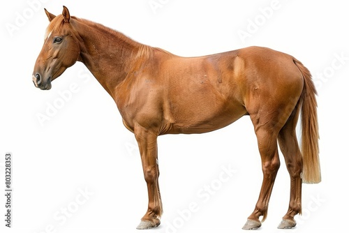majestic brown horse standing proudly side view on white animal photo