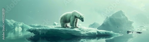 A polar bear stranded on a melting ice floe  symbolizing the loss of habitat due to climate change