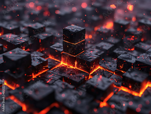 a group of black cubes with lava coming out of them