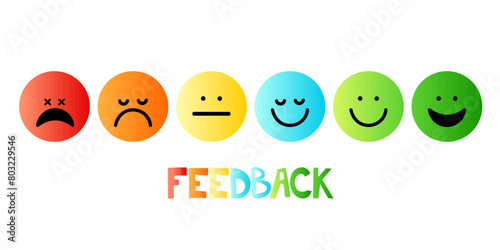 Set of Emoji Colored Flat Icons. Vector Set of Emoticons. Sad and Happy Mood Icons. Vote Scale Symbol Set.