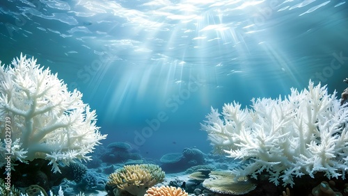 Vibrant coral reef ecosystem at risk from coral bleaching due to warming seas. Concept Coral Bleaching, Marine Conservation, Climate Change, Oceanic Ecosystems, Environmental Threats