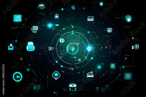 Internet of Things, IoT, System with Connected Devices Demonstrating IoT Networks on Black Background
