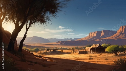 Desert landscape with a small village photo