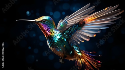 A vibrant hummingbird gracefully soaring through the sky © Ali