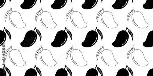 black white mango fruits seamless pattern