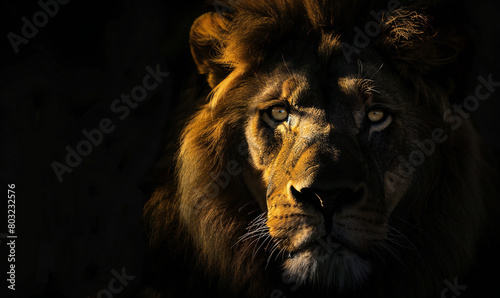 close up of majestic lion head portrait