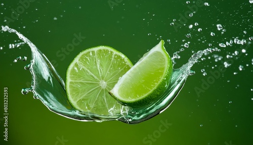 Vibrant splash of water on citrus fruits, lime, lemon, creates a refreshing scene. Isolated on a clean colorful background