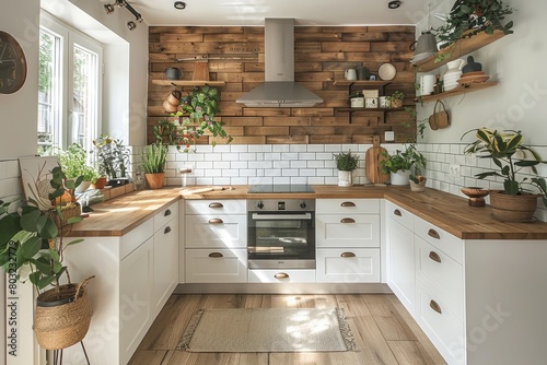 small modern minimalist wooden kitchen in the apartment advertising food photography