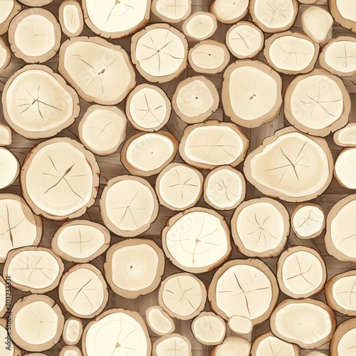 A seamless pattern of light and dark brown wooden discs.