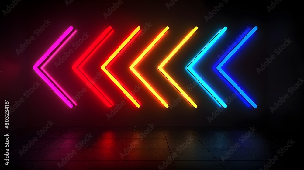 Vibrant Neon Rainbow Arrow on Sleek Black Background Vibrant Neon Rainbow Arrow on Sleek Black Background