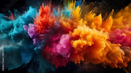 Vibrant explosion of colorful powder dust in motion