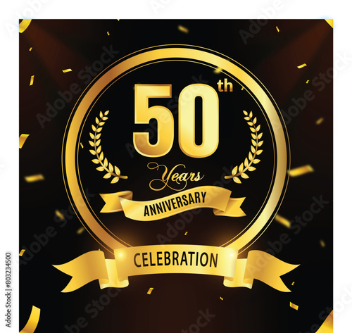 50th anniversary party set on a black background with gold glitter.