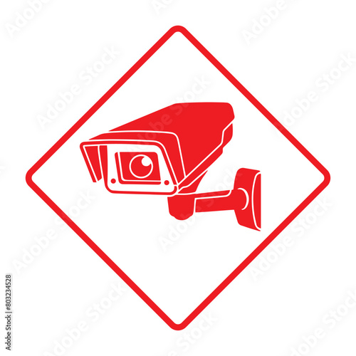 Security red camera icon, video surveillance, cctv sign. Red square indicating camera operation. 24 hours monitoring, safety home protection system. Fixed CCTV, Security Camera Icon Vector.