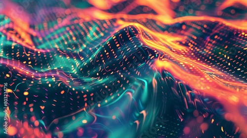Vibrant abstract digital wave pattern with glowing dots
