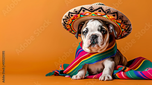 Puppy Fiesta: A Bulldog's Colorful Attire