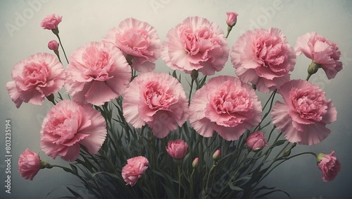 Flower bouquet simple florist arrangement of pink carnation flowers on a white background