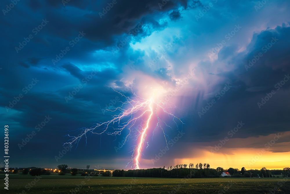 A lightning bolt illuminating the night sky during a powerful storm.