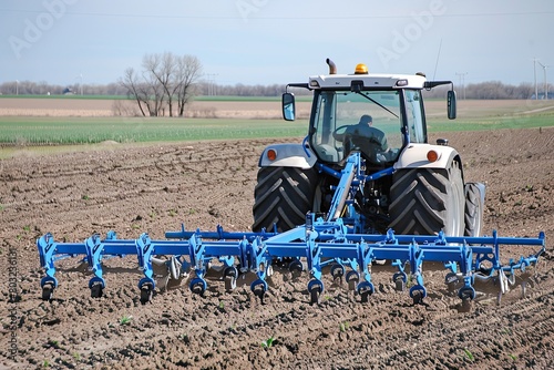 A tractor plows a field in early spring. The concept of agricultural work.