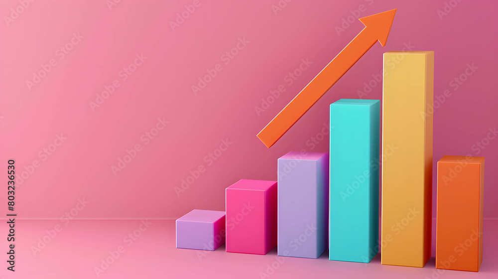 Growth bar chart and arrow upward, growth of financial and investment, copy space and minimal background, use for presentation Growth bar chart and arrow upward, growth of financial and investment, copy space and minimal background, use for presentation
