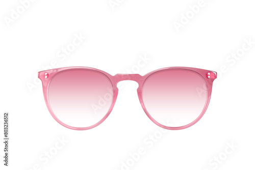 Modern stylish pink women's sunglasses with pink shades lenses isolated cutout on transparent