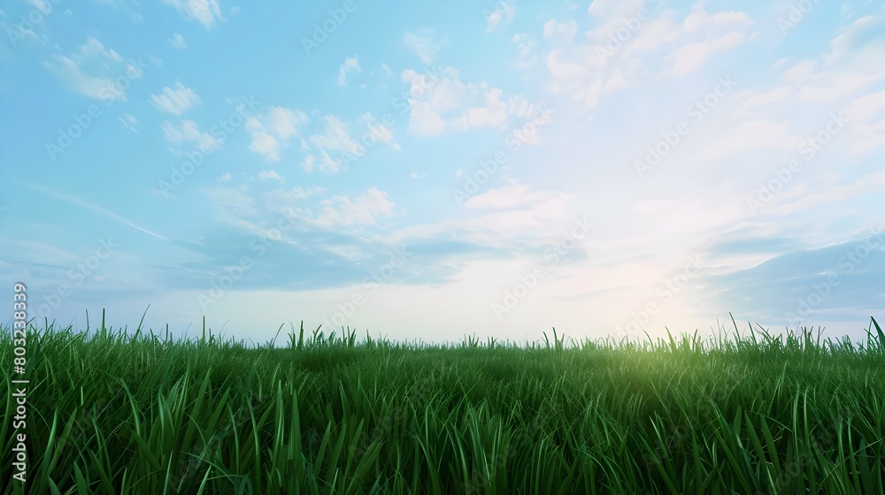 Expansive Verdant Meadow Under a Tranquil Blue Sky with Distant Horizon Expansive Verdant Meadow Under a Tranquil Blue Sky with Distant Horizon