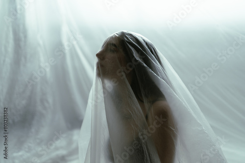 Фотография Surreal Portrait of a Woman Enveloped in a Sheer Veil