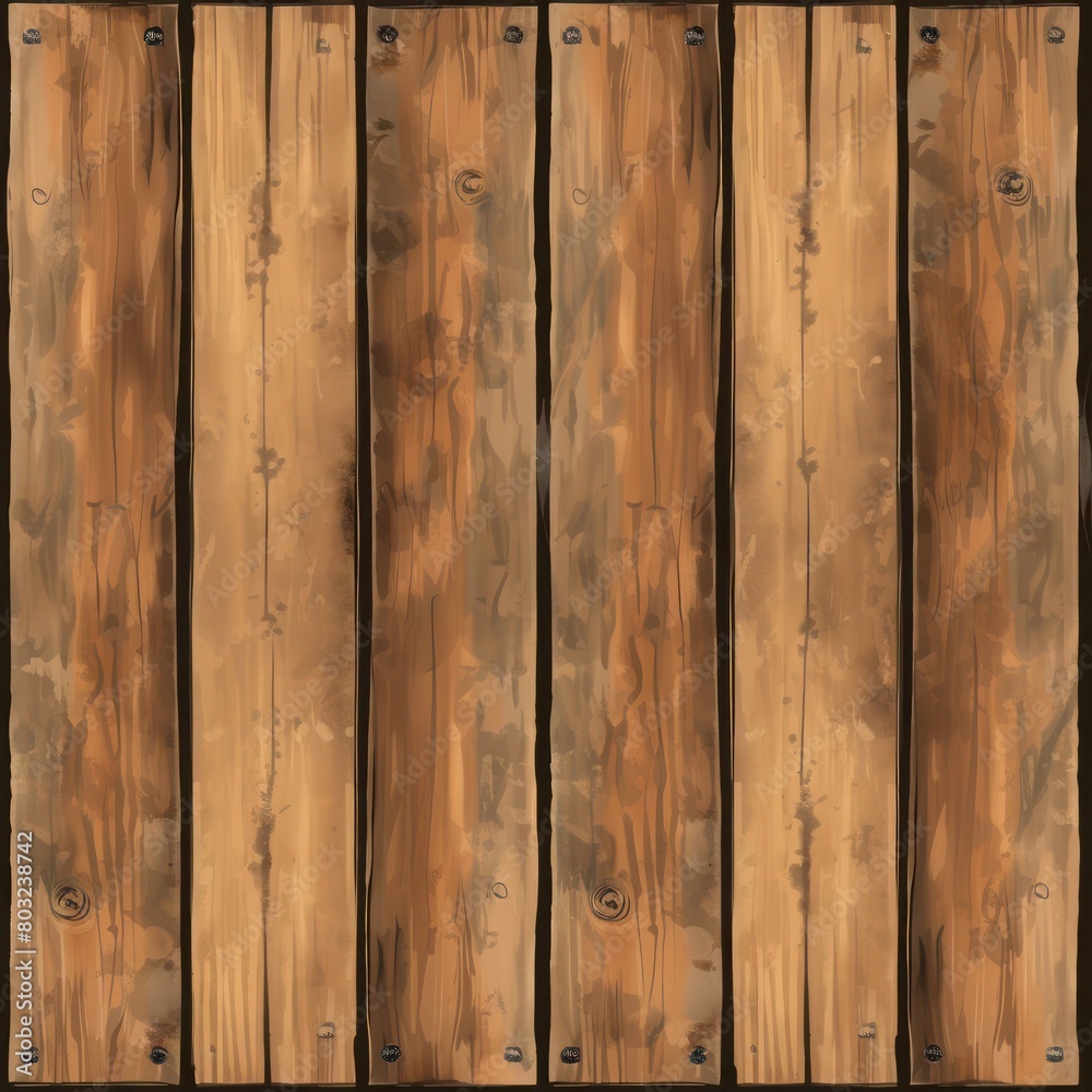 A seamless texture of wooden planks. The planks are vertical, have nail holes, and are a reddish brown color. A seamless texture of wooden planks. The planks are vertical, have nail holes, and are a reddish brown color.