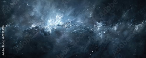 Cosmic dark abstract background. A bright flash in the haze of galactic space
