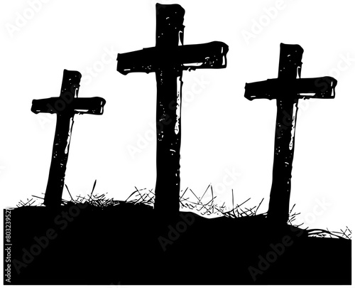 Christian crosses on the hill, isolated 