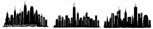 Set of city skyline silhouettes in black 