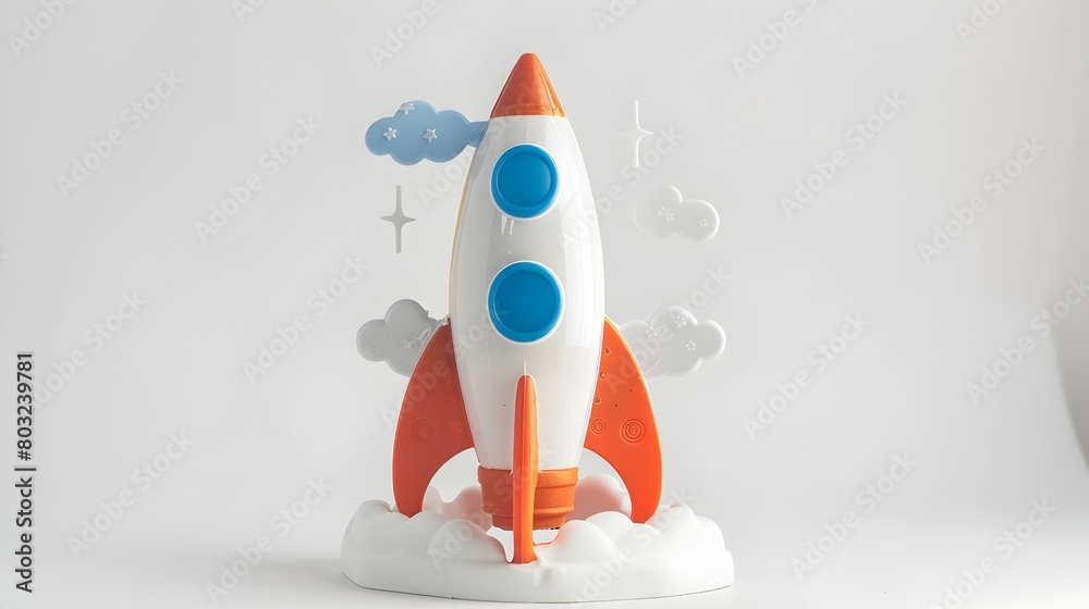 Minimalist Toy Rocket Ship on White Background Showcasing Futuristic Design and Concept Minimalist Toy Rocket Ship on White Background Showcasing Futuristic Design and Concept