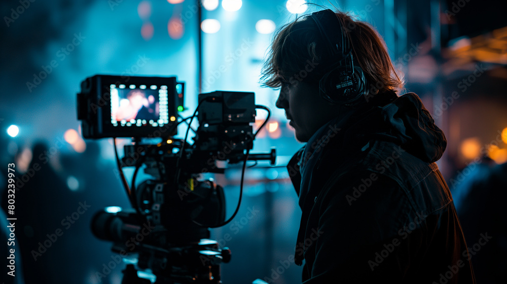 A film director is operating the camera on set A film director is operating the camera on set
