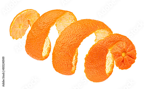 Twisted orange peel isolated on white background, full depth of field