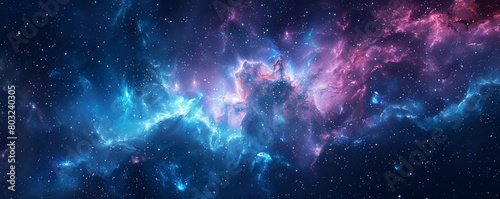 A vivid picture of purple-blue and pink space. A shining gap in space, a flash of light shining in the sky. Bright explosion or rupture of a galaxy or planet photo