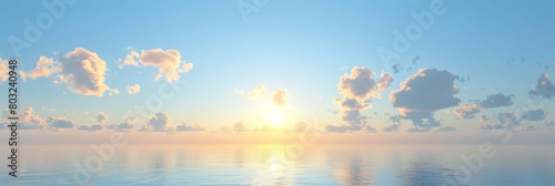 A wide expanse of water fills the frame under a sky dotted with fluffy white clouds