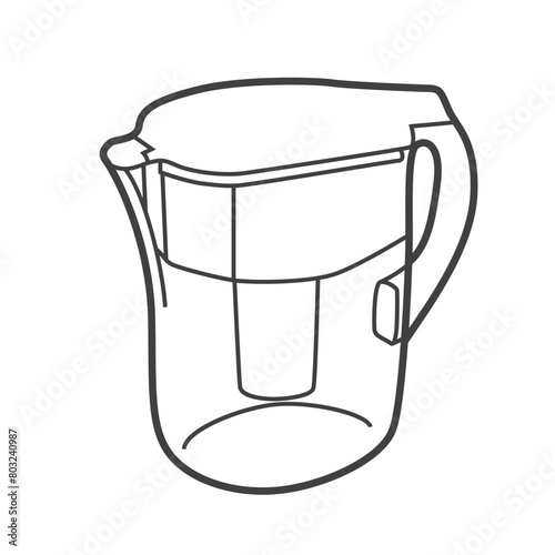 Linear icon of a water filter, a system for improving water quality and reducing the use of plastic bottles. Simple black-and-white vector illustration in line art style.