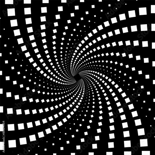 Optical illusion, artistic swirl pattern, vector background. Abstract square. 3D graphic effect. Swirling square vector.