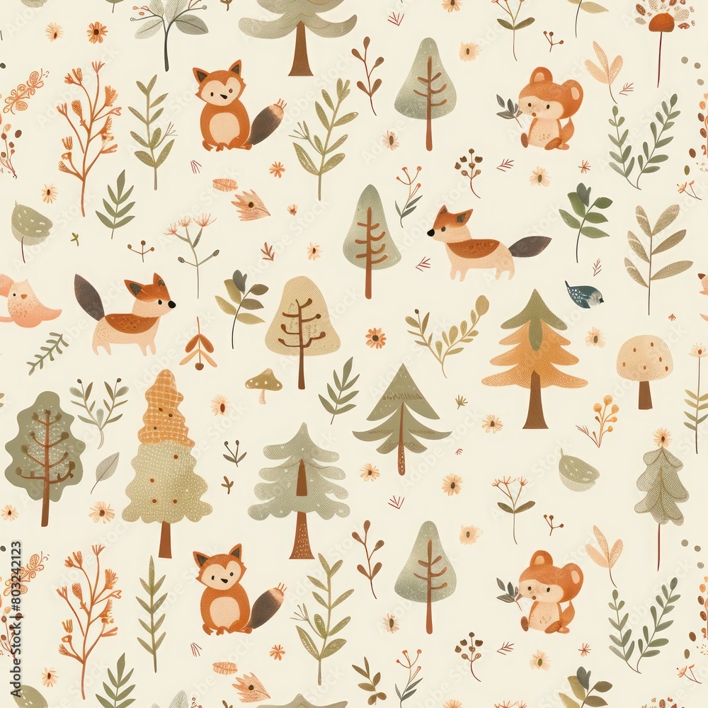 Cute cartoon seamless pattern with forest animals.